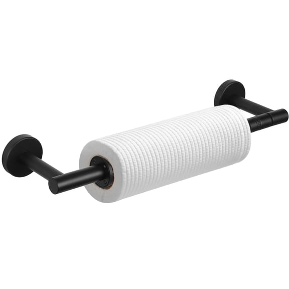 Black 304 Stainless Steel Under Cabinet Paper Towel Holder with Damping, Wall Mounted Space-Saving Kitchen Roll Dispenser Rack