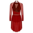 thumbnail image 4 of YiZYiF Womens Sparkly Lyrical Dance Costume Long Sleeve Ruched Backless Figure Skating Dress Leotard Burgundy S, 4 of 7
