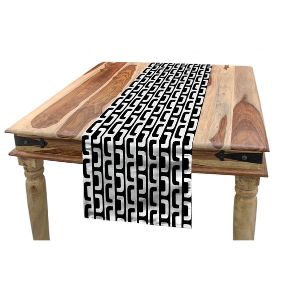 Abstract Table Runner, Modern Geometric Pattern with Bracket Like Shapes Illustration Print, Dining Room Kitchen Rectangular Runner, 3 Sizes, by Ambesonne