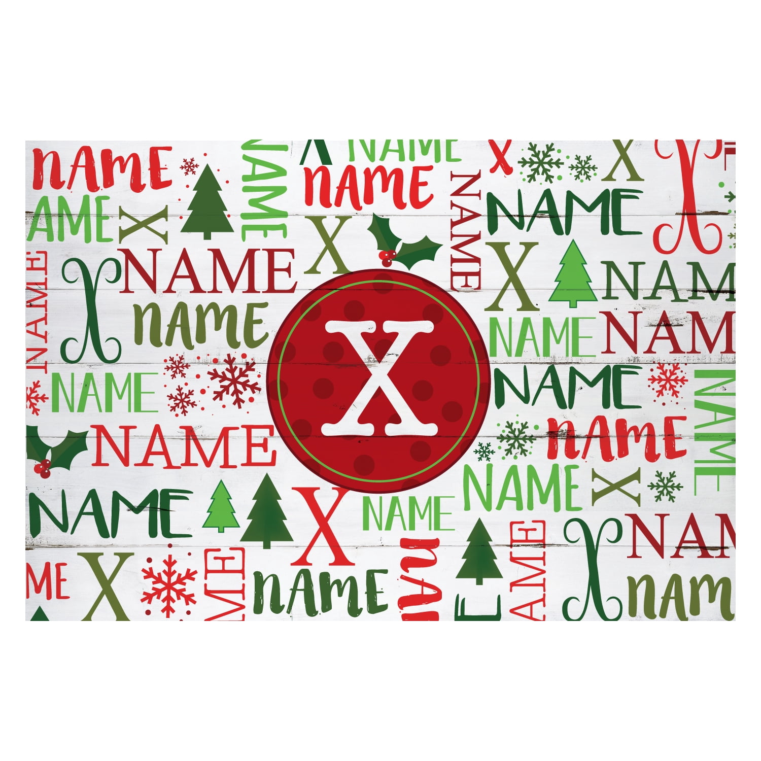 Personalized Planet 27x18 Holiday Family Name & Initial Christmas Doormat with Custom Personalization Printed on White Rectangular 1/4” Thick Non Slip Mat for Kitchen Hallway Deck or Porch