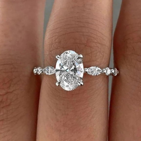 solitaire jewels 2.5CT Oval Moissanite Solitaire Engagement Ring For Women, 14K White Gold Plating Over Silver, D Color VVS Clarity
