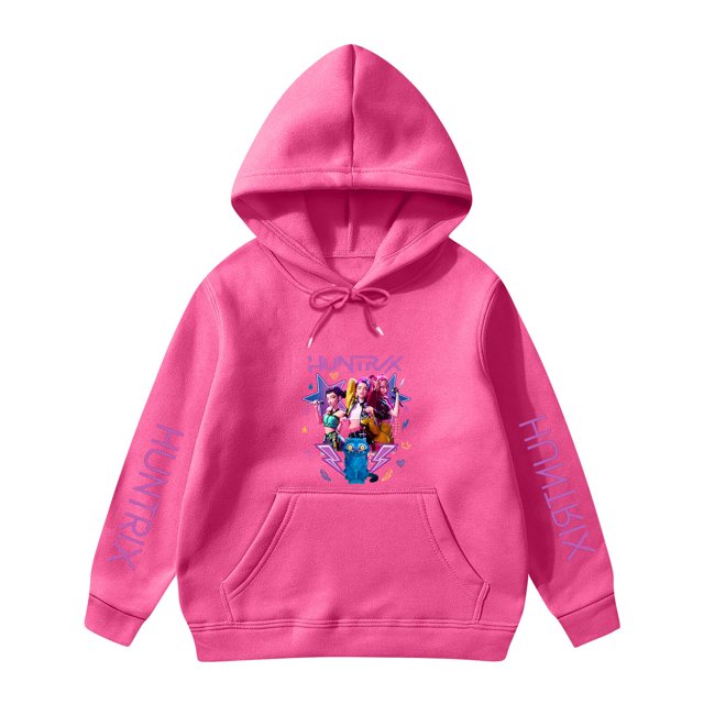 Moonsky Sudadera con capucha y cordón HUNTRX, estampado de grupo de chicas coreanas, jersey corto, suave y cómodo, top de manga larga para primavera y otoño.,Rosa intenso,110