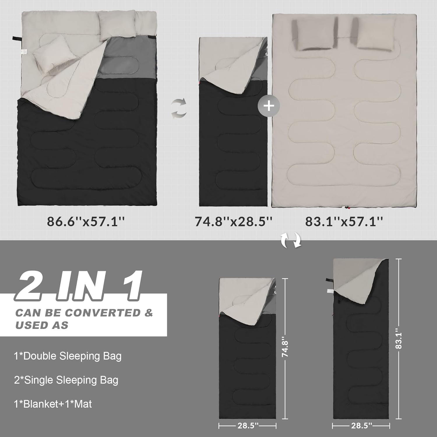 Sleeping Bag for Adults Teens Kids Cold Warm Weather, Portable Waterproof & Lightweight, Compact with Compression Sack, for 3-4 Seasons Camping, Backpacking, Hiking, Travel, Indoors Outdoors