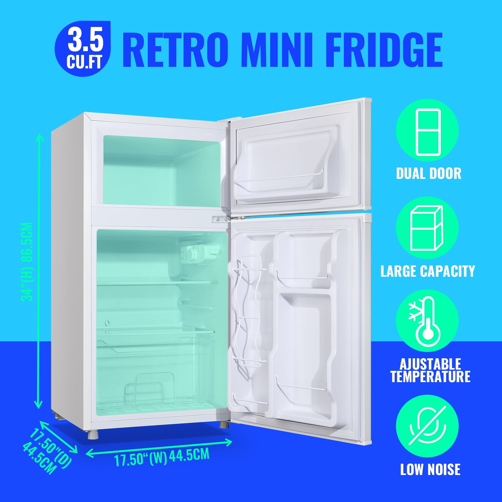 Tacool 3.5 Cu.ft Retro Mini Fridge with Freezer, 2 Door Small Refrigerator with 7 Adjustable Thermostat for Home, White