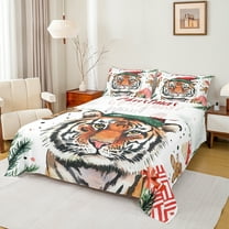 jejeloiu Merry Christmas Full Size Sheets,Cute Tiger Bed Sheets,Zoo Animal Sheet Sets For Boys Girls,Luxury Bedroom Decor,4pcs