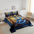thumbnail image 3 of Western Dragon Kids Comforter Set Full Size,Blue Dragon Reading Book Bookshelf Bedding Set,Boys Girls Room Decor,Geometric Patchwork Abstract Down Comforter,Trippy Chic Duvet Insert,2 Pillowcases, 3 of 7