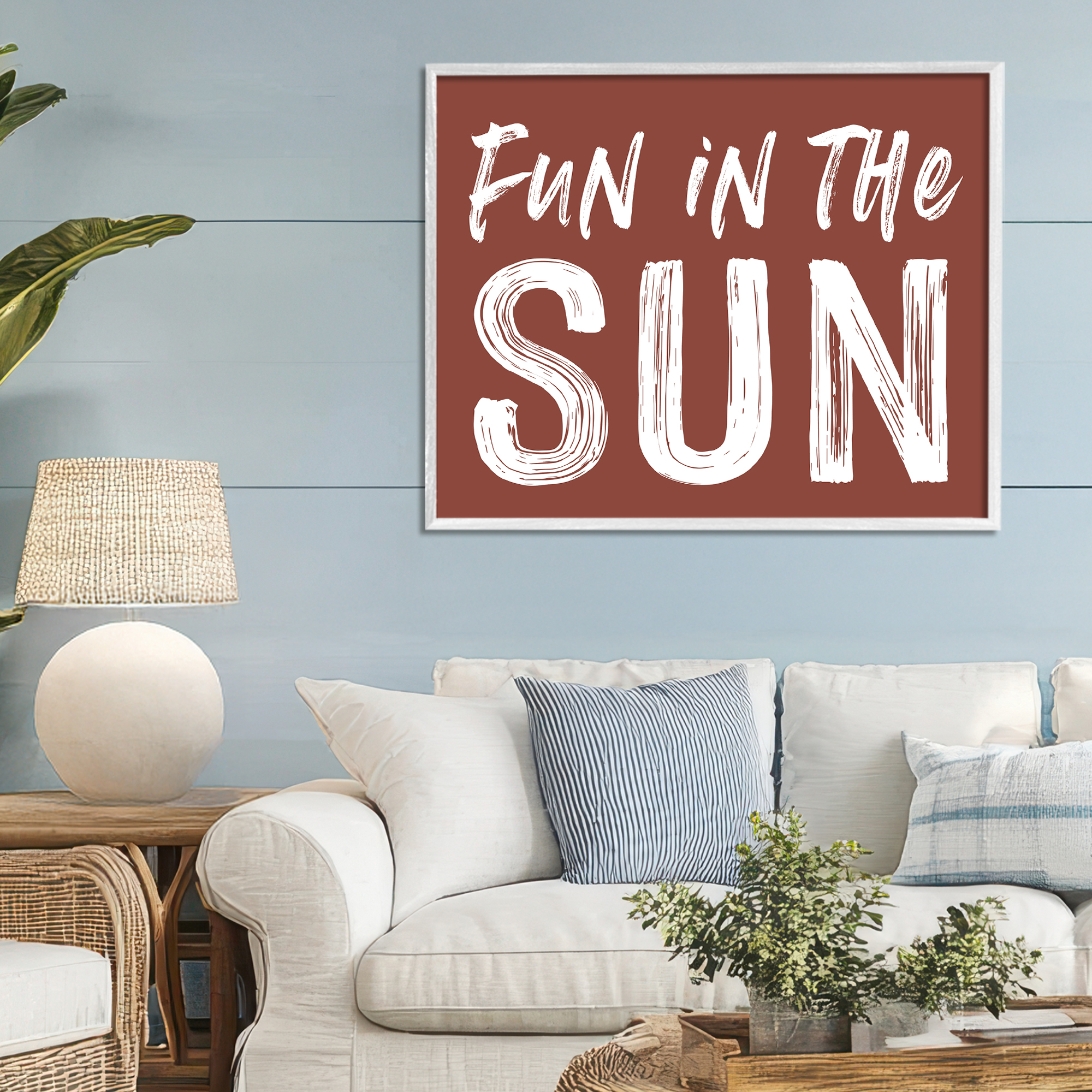 Fun In Sun Brown Sentiment White Framed Giclee Art, design by Lettered and Lined
