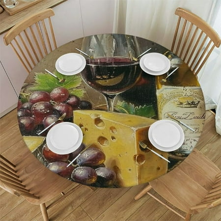 

Autua Wine Cheese Grapes Round Table Cover Stain Resistant Washable Indoor Outdoor Tablecloth Kitchen Dining Wedding Parties Full Width Single-Sided Printing 100% Polyester Fiber 54 -58