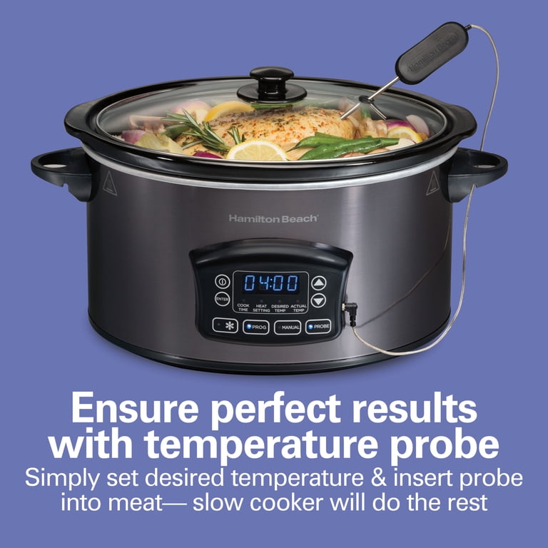 【美品】ハミルトンビーチ スロークッカー 6QT 温度プローブ付 33768G Hamilton Beach 6 Qt. Programmable Defrost Slow Cooker with Temp