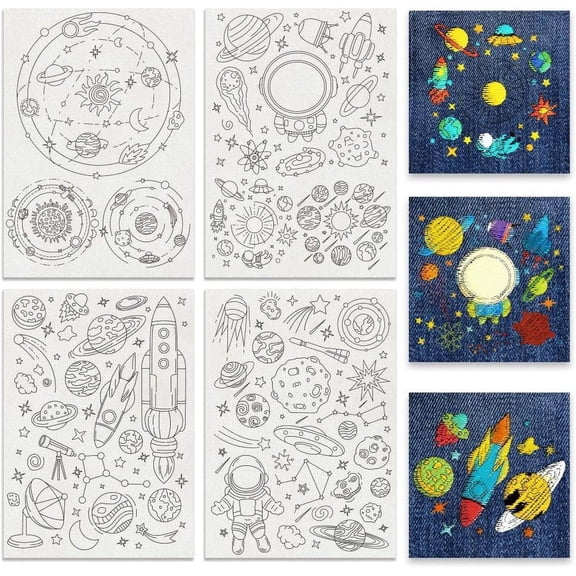 1Set 4 Sheets 11.6x8.2 Inch Stick and Stitch Embroidery Patterns Non-woven Fabrics Water Soluble Embroidery Stabilizers Planet 297x210mmm