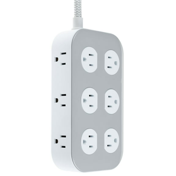 GE Surge Protector, 12 Outlet, 2100J, 14AWG Braided Cord, 4ft, Gray/White