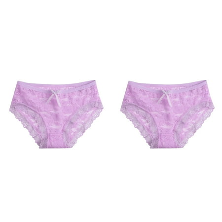 (2-Pack) Rinsvye Women Lace Sexy Panties Women S Underwear Briefs Cotton Hollow Mesh Trousers Bow Women Underwear Plus Size Low Waist Panties