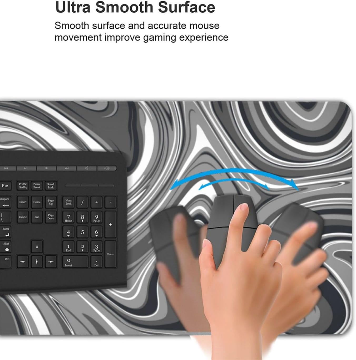 Large Mouse Pad Strata Liquid (35.4 x15.7in) Extended XXL Gaming Desk Mat with Non-Slip Rubber Base,Marbled Design Fluid Gray White Swirl Laptop Computer Desk Mat for Work,Game,Office,Home