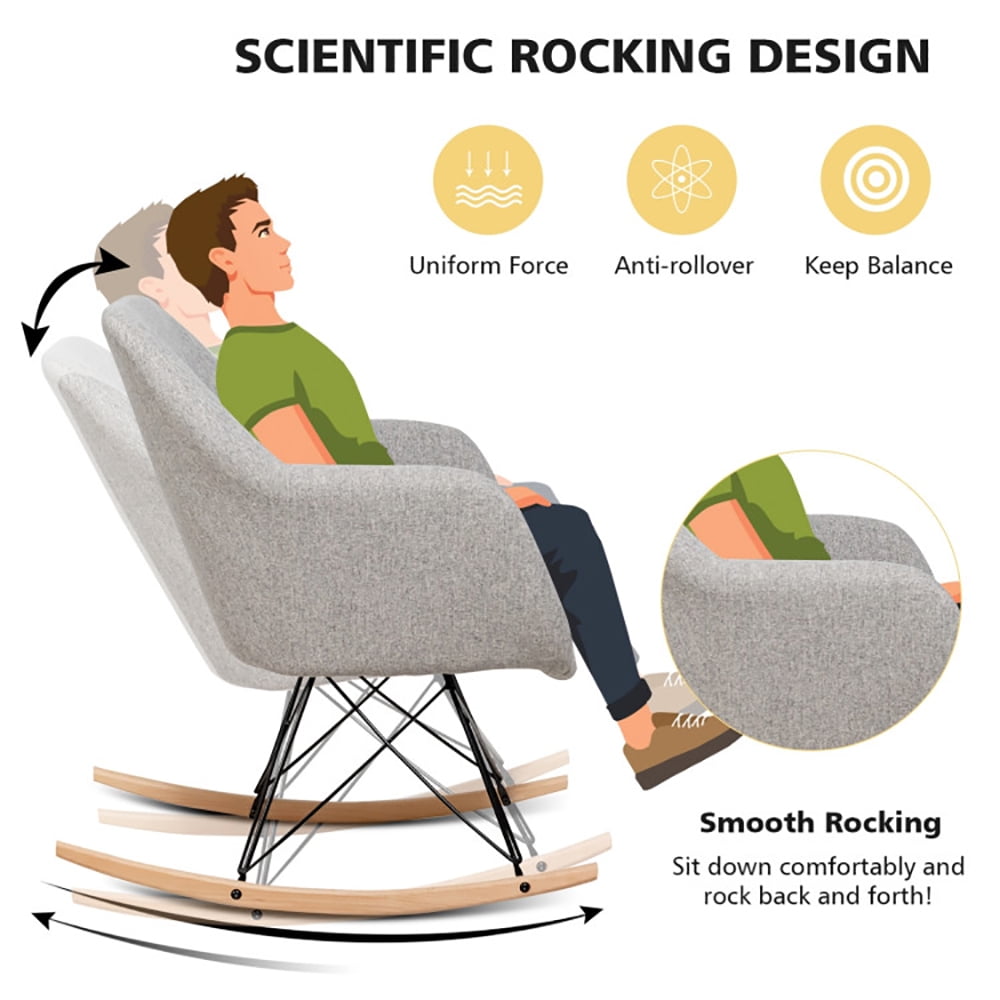 Finihen Rocking Arm Chair, Upholstered Rocking Arm Chair with Solid Steel Wood Leg, for Living Room, Bedroom, Gray Finihen Rocking Arm Chair, Upholstered Rocking Arm Chair with Solid Steel Wood Leg, for Living Room, Bedroom, Gray