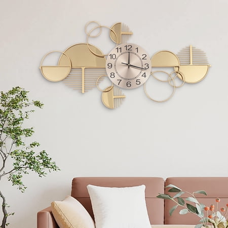 Gold Geometric Creative Modern Metal Wall Clock Battery Powered Personality Glass Decor Large Wall Clock