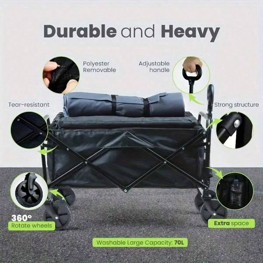 220 Lbs Lbs All-Terrain Heavy-Duty Folding Hand Truck, Large Capacity Camping Cart Suitable For Yard Shopping/Sports/Outdoor/Gardening Equipment Transport, Black Multi-Functional Tool Cart