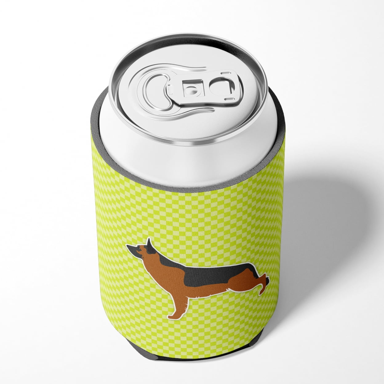 Caroline's Treasures BB3824CC German Shepherd Checkerboard Green Can or Bottle Hugger, Can Hugger, multicolor