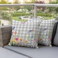 thumbnail image 4 of Spring Flowers Pillow Covers 2 Pack Watercolor Colorful Floral Leaf Butterfly Dragonfly Grey Plaid Pillowcase Waterproof Outdoor Throw Pillow Cover for Patio Garden Square Cushion 20”x20”, 4 of 9