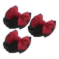 thumbnail image 2 of 3 piezas de moño elástico con lazo para el pelo, red con lazo grande, clip de malla para mujeres y niñas, color rojo, 2 of 7
