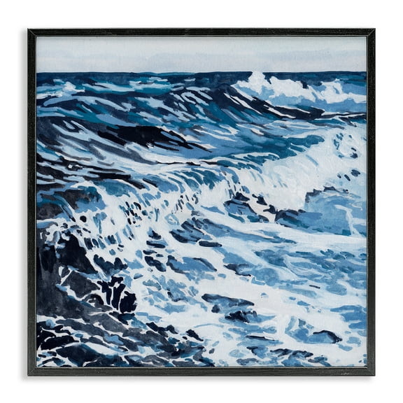 Stupell Industries Blue Rolling Waves Landscape Painting Black Framed Art Print Wall Art, 12 x 12