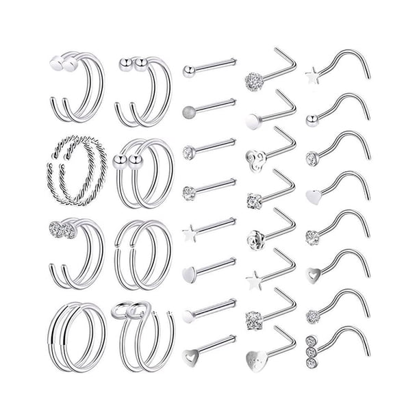 Qarigey 40 Uds. De anillos de acero inoxidable para perforaciones, tachuelas geométricas brillantes, joyería elegante para el cuerpo, mascarada de Ropa, zapatos y accesorios Miscelánea Qarigey AP013367-00