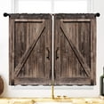 thumbnail image 2 of Rustic Western Barn Door Kitchen Curtains Small Short Country Curtains Brown Rust Farmhouse Bathroom Window Treatment Curtain Wooden Door Bedroom Drapes 27.5x36 Inch 2 Panels Set, 2 of 6