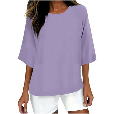 Yuzhih Women's Plus Size T Shirts Cotton Linen Short Sleeve Crewneck Loose Tops Summer Basic Tees