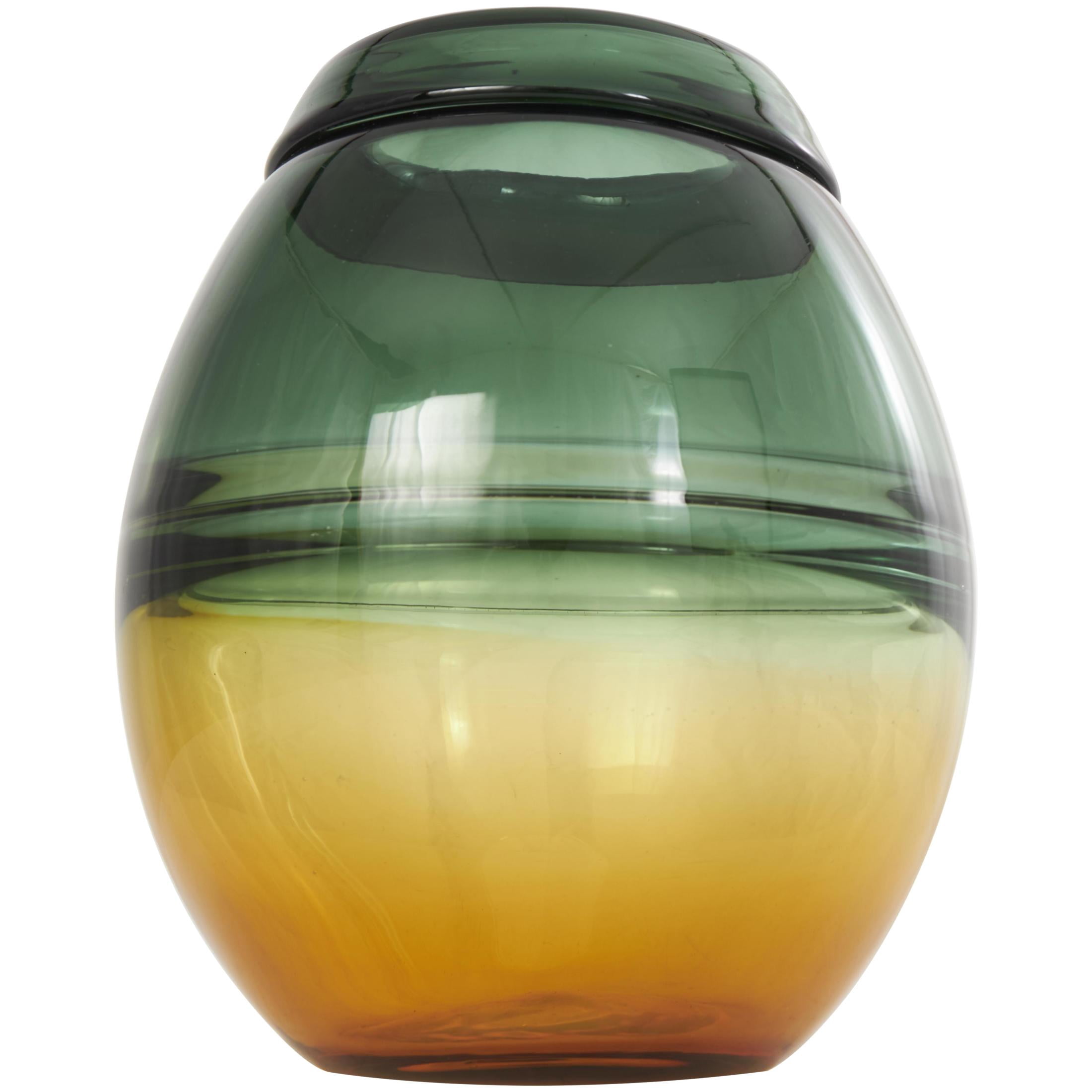 DecMode 11" Handmade Ombre Green Glass Vase with Yellow Base