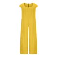 thumbnail image 3 of Jumpsuits for Women Summer Loose Wide Leg Jumpsuits Solid Color Plus Size Short Sleeve Rompers Overalls Yellow 4XL, 3 of 5