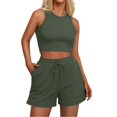 thumbnail image 2 of Baqcunre Sweatpants Women Women'S 2 Piece Set Sleeveless Top And Drawstring Shorts Sweatshirt Summer Sportswear 2023 Womens Joggers Pants For Women Army Green M, 2 of 6