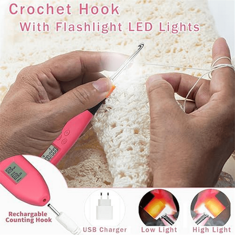 Counting Crochet Set Numbers, Crochet Needles Rechargeable Crochet Strap 2  Level LED Number Crochet Set for Knitting 