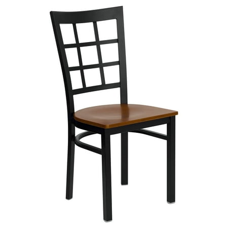 New Chair Restaurant Seating - Flash Furniture HERCULES Series Black Window Back Metal Restaurant Chair, Wood Seat, Multiple Colors