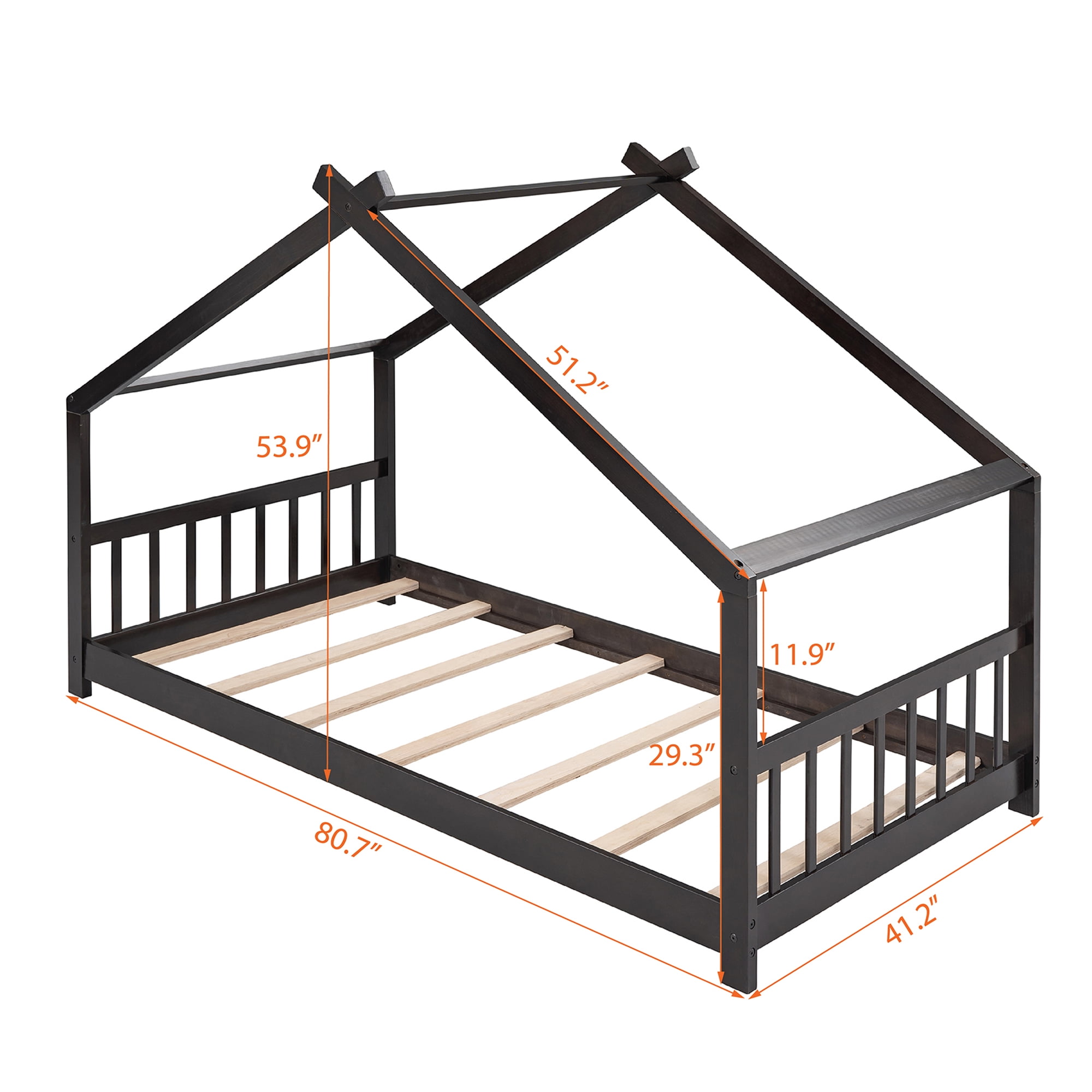 Gewnee Wood Twin Size House-Shaped Platform Bed with Headboard and Footboard for Kids,Espresso