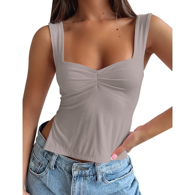 Camiseta corta sin mangas BAIGRAM para mujer con cuello en forma de corazón