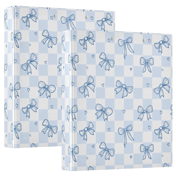 Three Ring Binder Blue Bow Checkboard 1.5 inch Round Binder D-Rings for Office Supplies and More