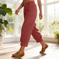 thumbnail image 6 of High-Waisted Cotton-Linen Balloon Pants for Women with Elastic Cuffs - Loose Fit Cropped Trousers for Women's Summer Casual & Vacation Wear Red M, 6 of 8