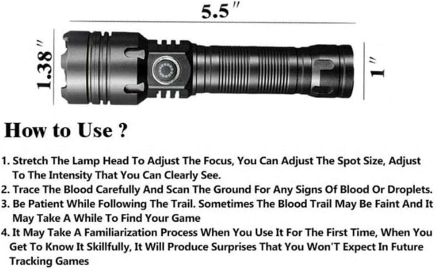 2000 Lumens Rechargeable Blood Tracking Light for Night Hunting, Blood Tracking Flashlight