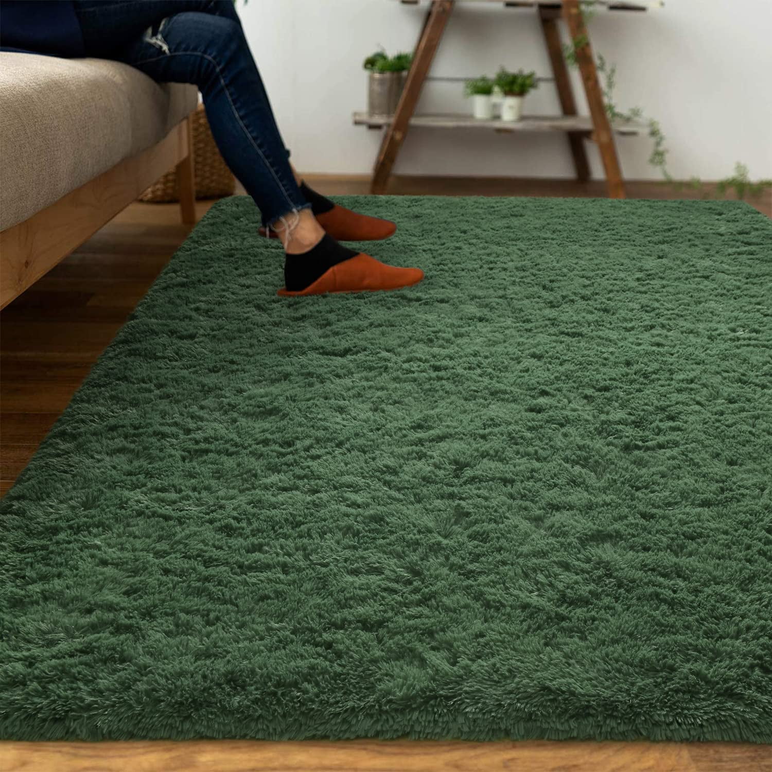 Noahas Super Soft Shaggy Rugs Fluffy Carpets, 3x5 ft, Deep-Green Area Rug for Living Room Bedroom Girls Kids Room Nursery Home Decor, Non-Slip Plush Indoor Floor Bedside Rug, 3x5 Feet Deep-Green