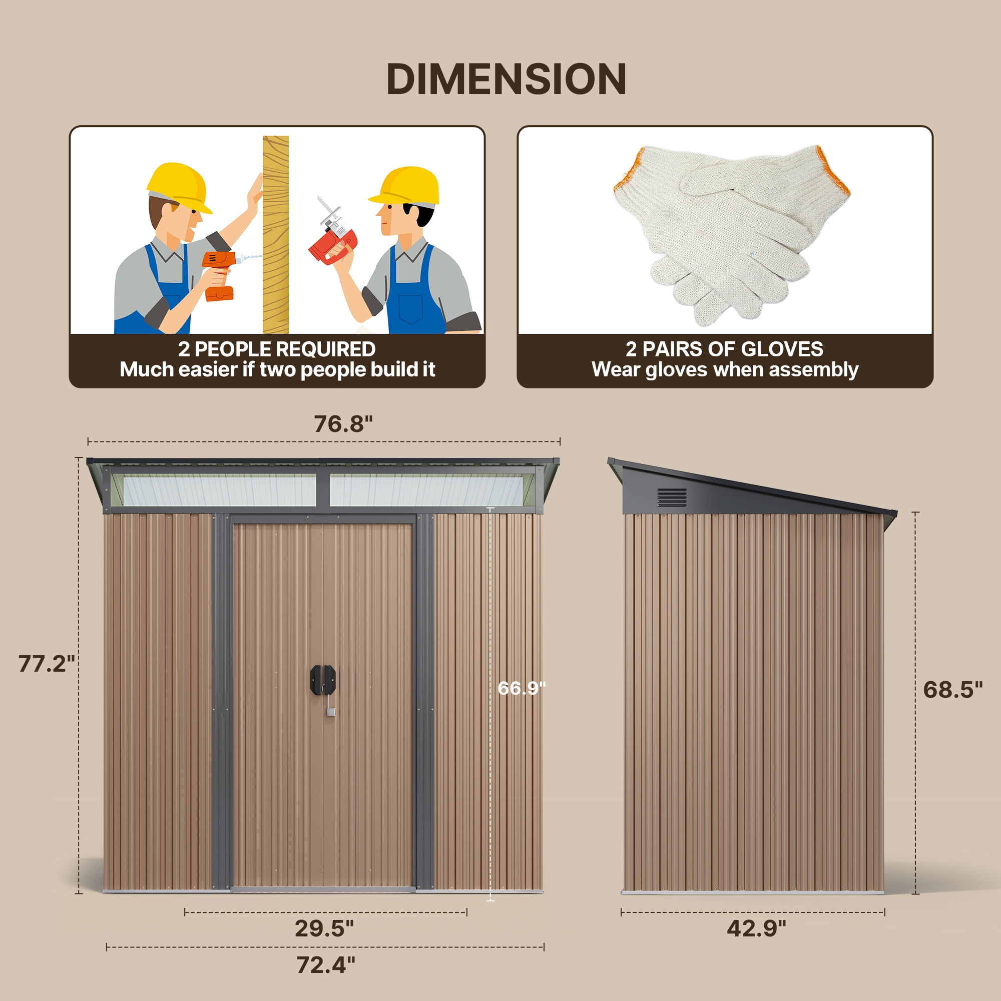 Aiho 6' x 4' Outdoor Storage Shed Clearance with Double Lockable Doors, Waterproof Shed Outdoor Storage for Garden, Natural