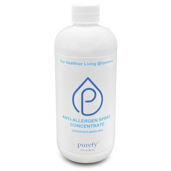 PUREFY Anti-Allergen Spray Concentrate (16oz, makes 68oz), Hypoallergenic. Eliminate Inanimate Allergens and Odor. Baby Safe. Unscented. No Residue. Asthma & Allergy Safe for Babies & Pets.