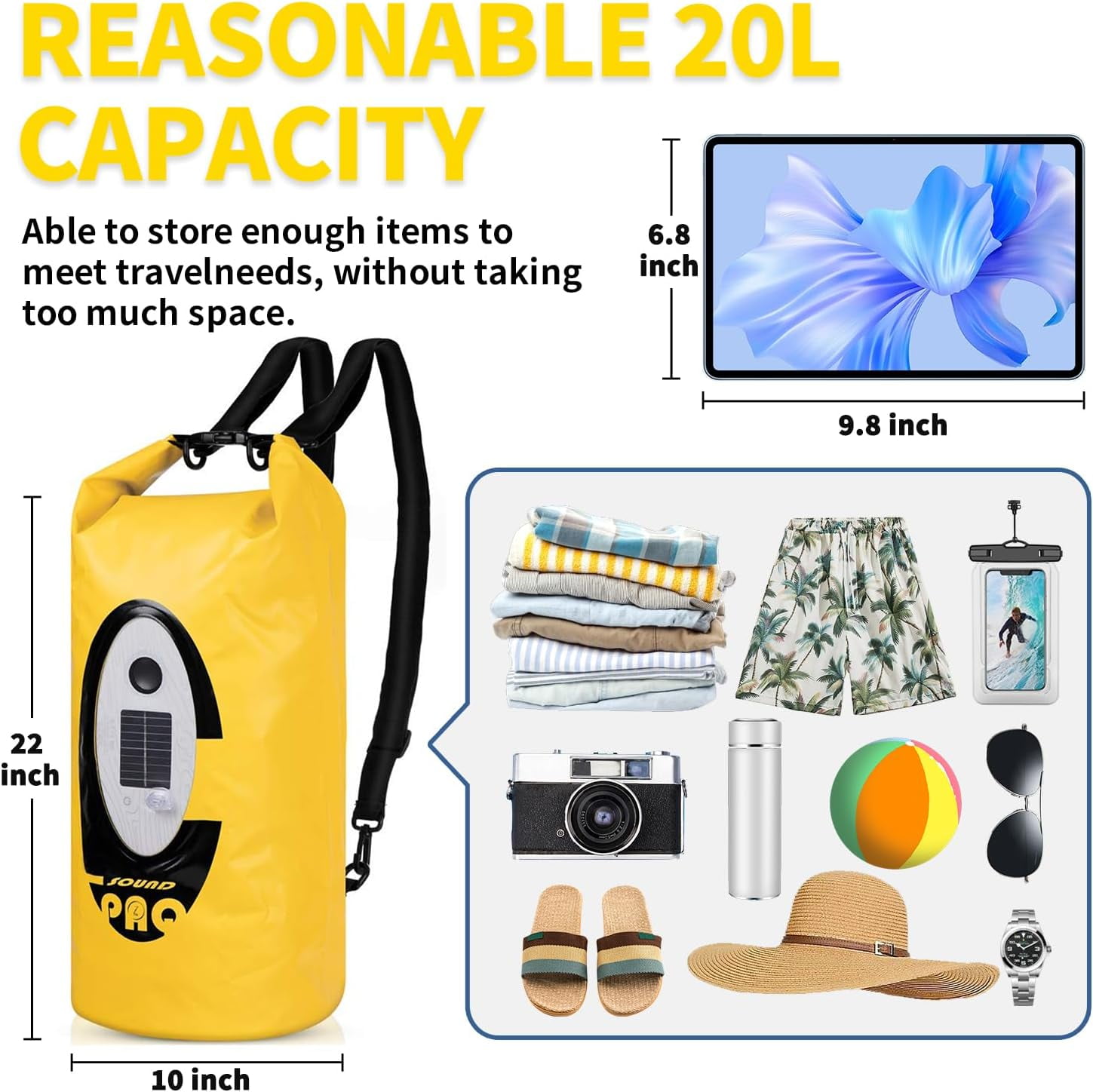 puffyglo 20 L Solar Dry Bag Backpack with Bluetooth Speaker
