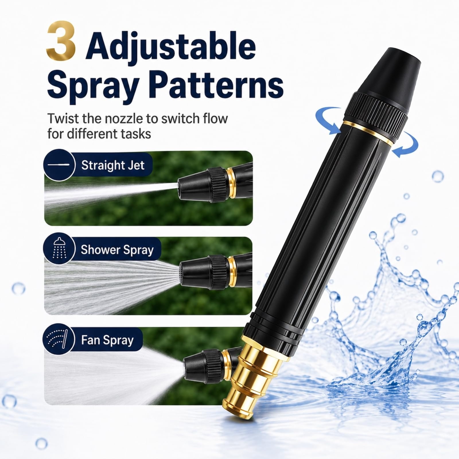 High Pressure Hose Nozzle,Heavy Duty Adjustable Twist SprayerJet Sweeper Nozzle for Watering Plants and Vegetables
