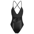 thumbnail image 2 of TiaoBug Combinaison en Cuir Verni pour Femmes, String Monokini, Bretelles Spaghetti, Noir TG, 2 of 5