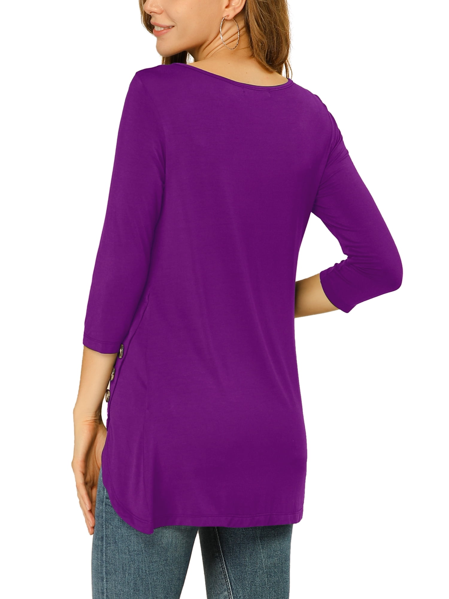 DARING DIVA Women's Casual Stretchy Tunic Asymmetric Hem Top XL Purple