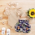 thumbnail image 2 of KPOPLK 3 Piece Newborn Infant Baby Girl Clothes Ruffle Sleeve Romper Shorts Set Floral Summer Outfits Cute Baby Girl Clothing(0-6 Months,Beige), 2 of 9