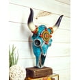 thumbnail image 5 of Rustic Western Aztec Mosaic Turquoise Cow Steer Bull Skull Desktop Sculpture, 5 of 6