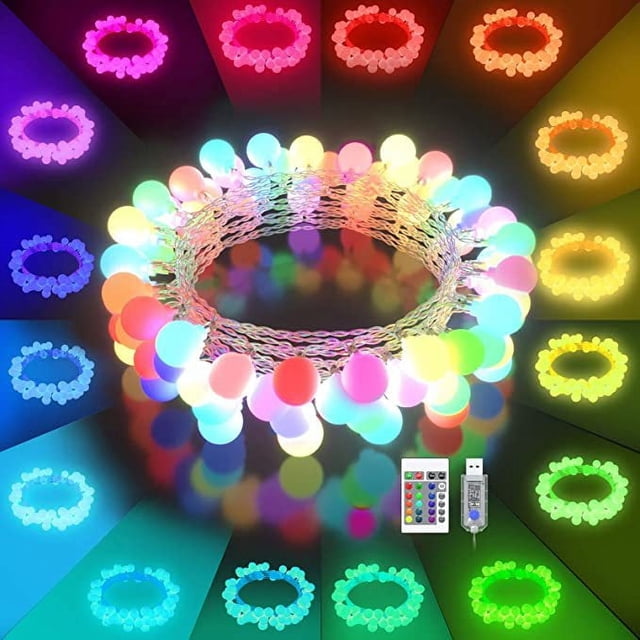 Guirnalda de luces inteligentes, guirnalda de luces con forma de globo que cambia de color con 16 LED direccionables individualmente y resistentes al agua para decoraciones seguras e impresionantes