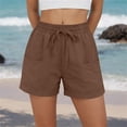 thumbnail image 5 of Inglocry Linen Shorts Women Casual Wide Leg High Waisted Summer Shorts Comfy Elastic Waist Beach Shorts with Pockets Coffee 2XL, 5 of 5