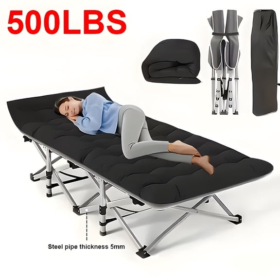 75" Folding Guest Bed: Features a mattress and a 700-lb capacity. The perfect portable sleeping solution for camping, patios, poolside, and outdoor spaces.