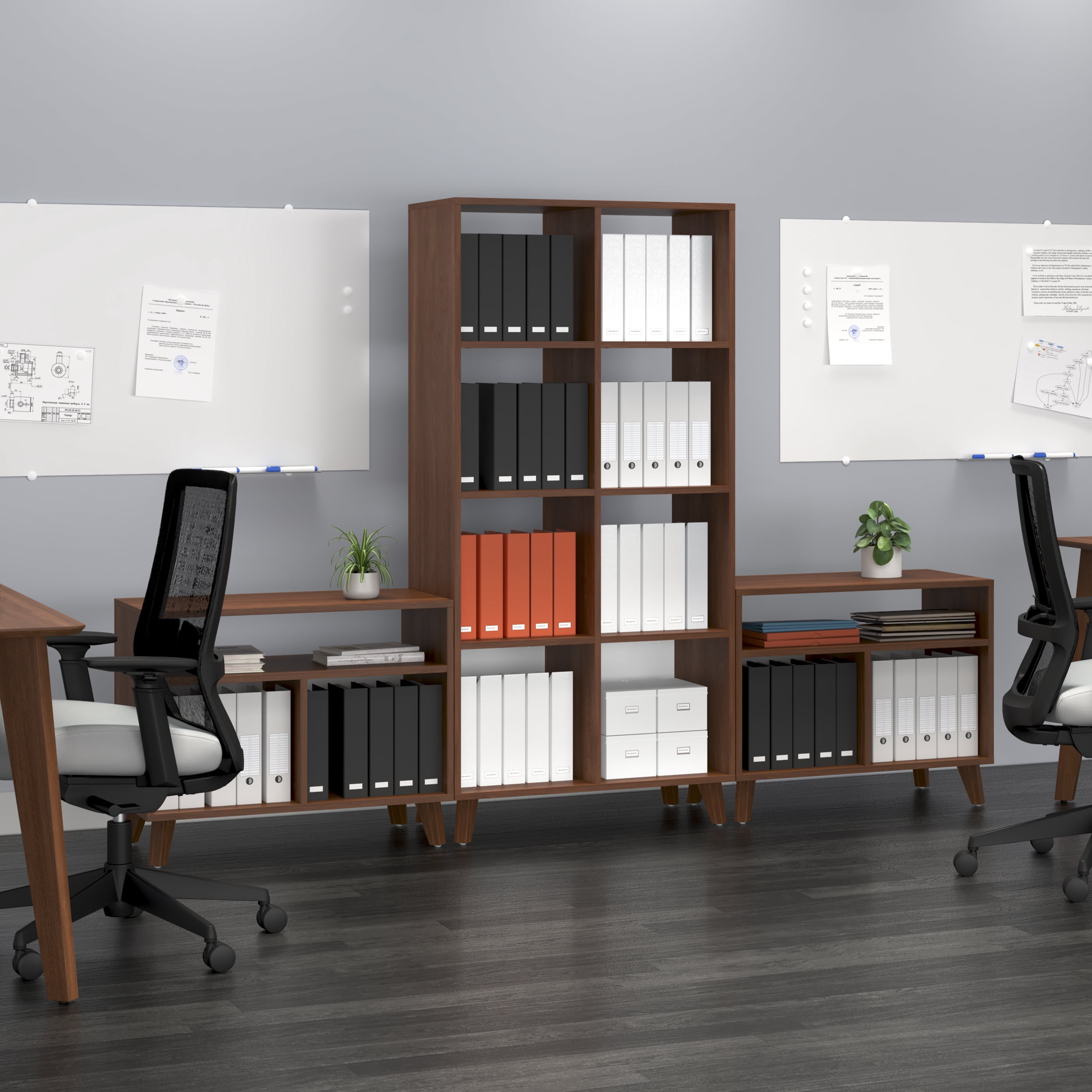 HON Basyx Commercial-Grade 66" High Modern Cube Bookcase, Real Wood Feet, Light Walnut (BSXCUBETLWLW)